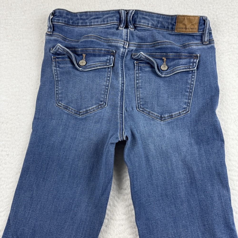 American Eagle Jeans 6 X Long Blue Low Rise Flare Flap Pocket Stretch Denim - Picture 11 of 12